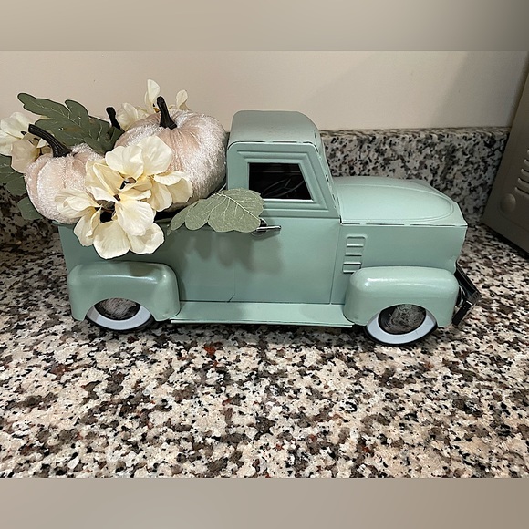 Other - Sage green pick up truck fall decor fabric pumpkins flowers Thanksgiving NEW